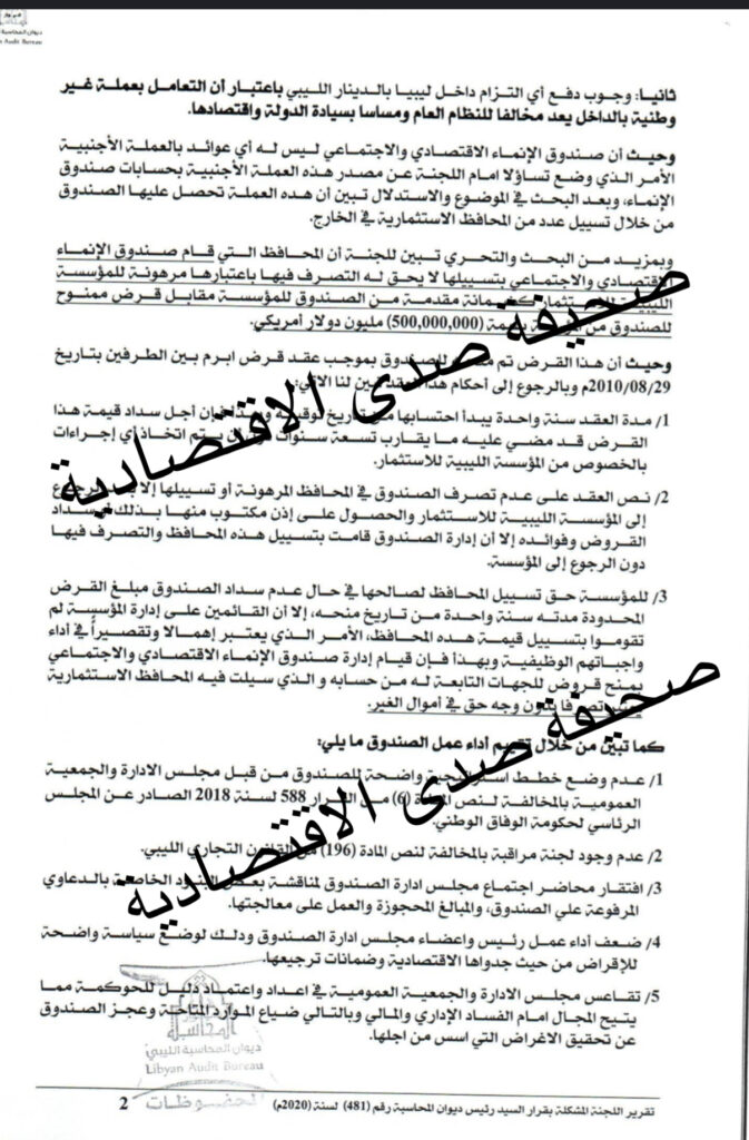 حصري:ضمنها منح قروض لشركاته بالعملة الأجنبية..وتسييل عدد من المحافظ الاستثمارية بالمخالفة..تقرير جديد للديوان يكشف فساد إدارة صندوق الانماء