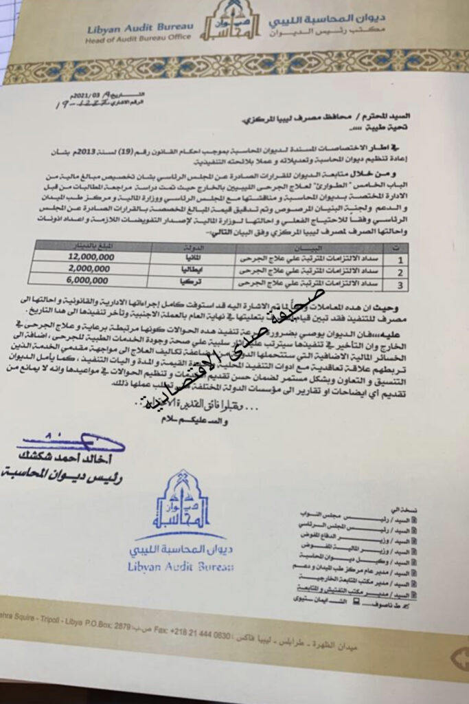 ديوان المحاسبة يخاطب محافظ المركزي طرابلس لصرف مخصصات جرحى عملية البنيان المرصوص...ومسؤول يوضح