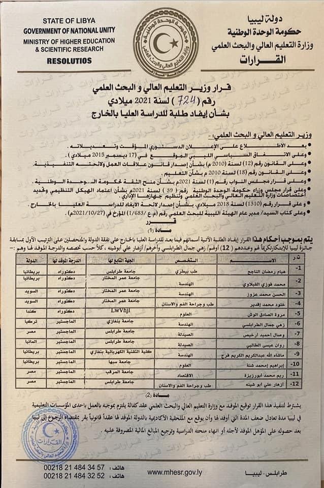 القيب يصدر قراراً بإيفاد الطلبة المتفوقين بجائزة ليبيا للابتكار للخارج