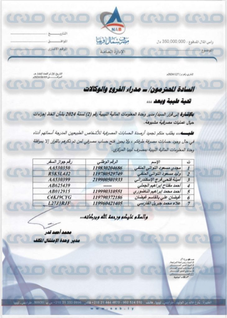 خاص.. تغييرات إدارية بمصرف الوحدة ... وشمال أفريقيا يجمد حسابات المتهمين بالإختلاس