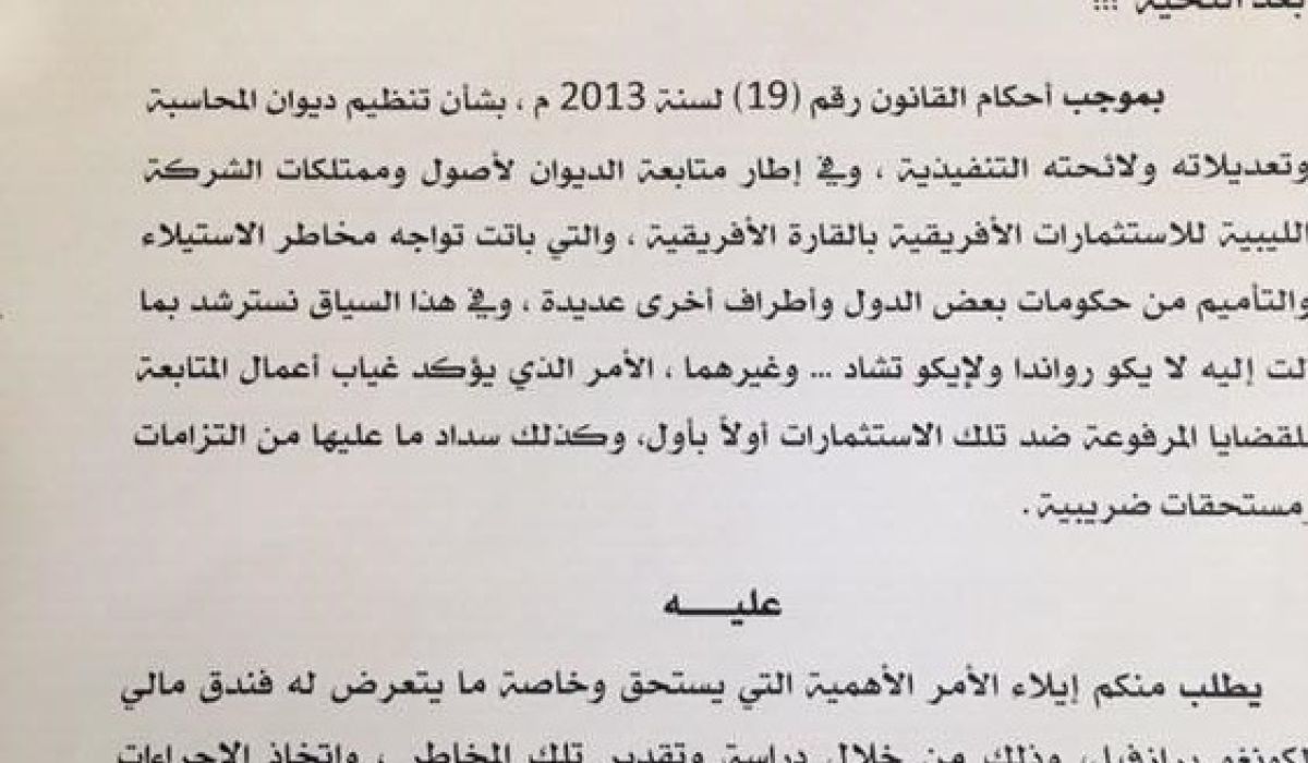 ديوان المحاسبة يحذر من مخاطر الإستيلاء على الأستثمارات الليبية بالدول الأفريقية