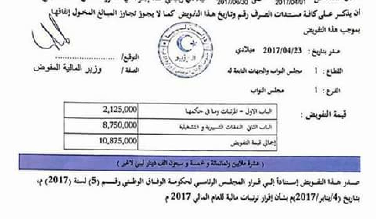 صدور تفويض مالي عن الربع الثاني لصالح مجلس النواب عن حكومة الوفاق