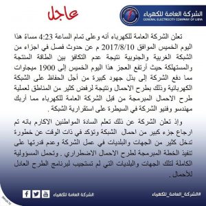 الشركة العامة للكهرباء تبين أسباب زيادة طرح الاحمال أمس الخميس