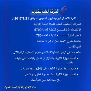 نشرة الأحمال اليومية للشركة العامة للكهرباء