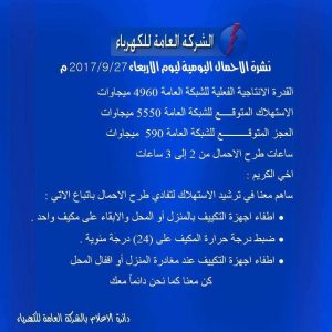 نشرة الأحمال اليومية للشركة العامة للكهرباء