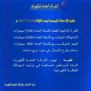 ساعات طرح الاحمال الثلاثاء تبلغ 4 ساعات