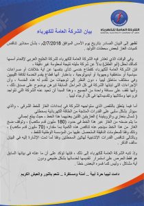 الشركة العامة للكهرباء تصدر بياناً حول تناقص كميات الغاز لبعض محطات التوليد بالمنطقة الشرقية