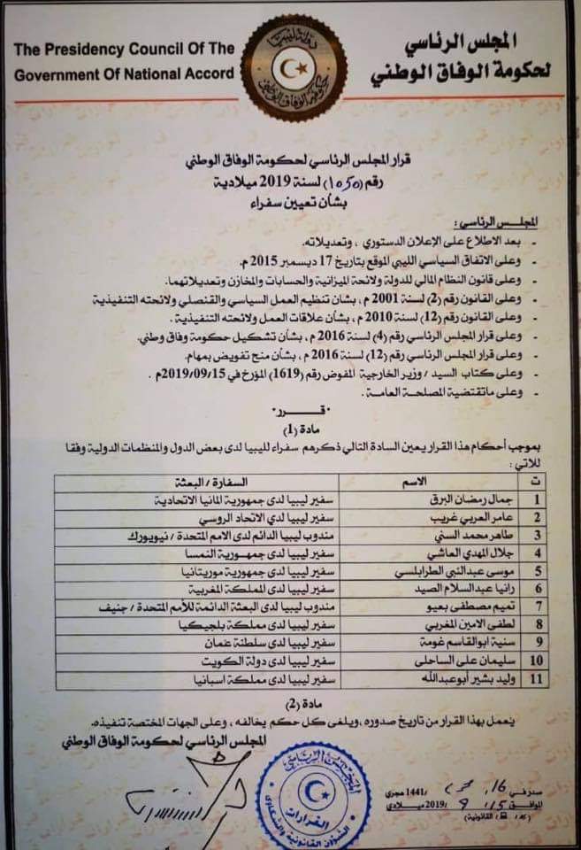 الرئاسي يصدر قرارا بتعيين عدد من السفراء الجدد بالخارج