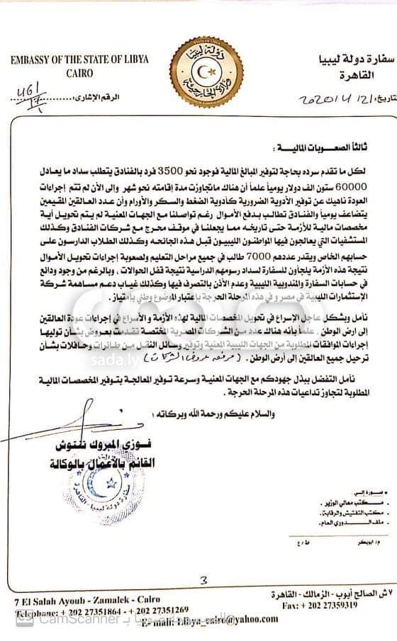 60 ألف دولار يوميًا قيمة مصروفات سفارة ليبيا بالقاهرة بسبب الليبيين العالقين