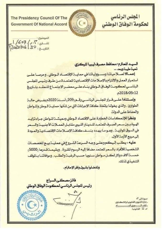 أنباء عن مطالبة "السراج" للمحافظ بفتح منظومة الأغراض الشخصية بقيمة 5 آلاف دولار وبنفس الرسوم السابقة