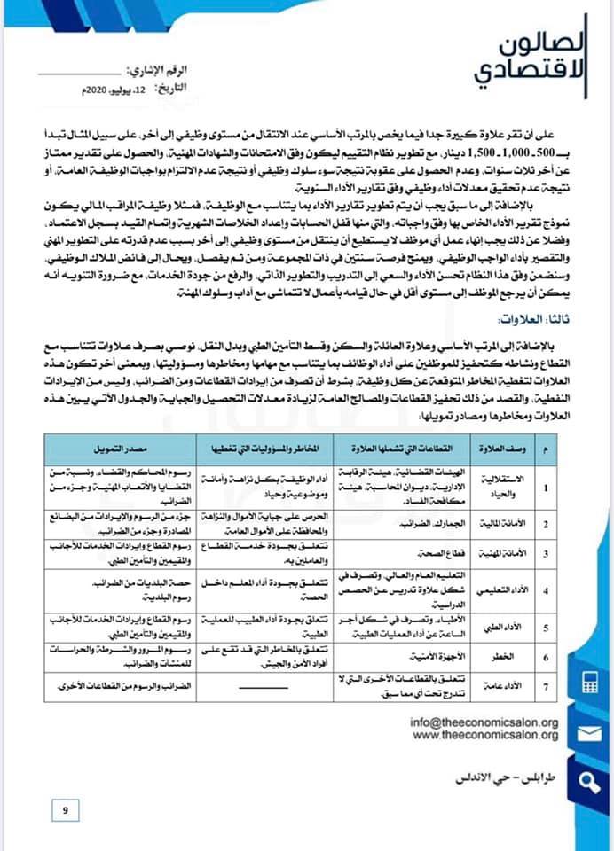 توصيات الصالون الاقتصادي بشأن قانون المرتبات للعاملين الوطنيين بالوظيفة العامة