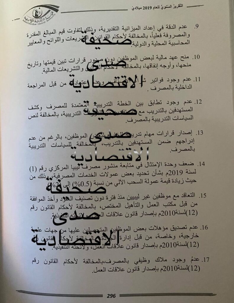 خاص لــصدى.. الرقابة الإدارية تبين عدة مخالفات لمصرف النوران ضمن تقريرها السنوي لسنة 2019