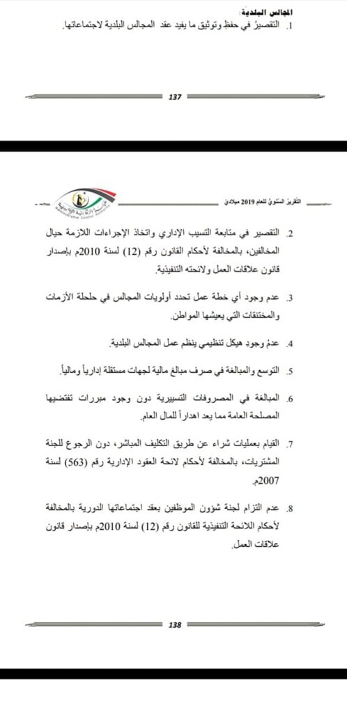 من ضمنها المبالغة في المصروفات المالية .. الرقابة الإدارية تكشف عن مخالفات المجالس البلدية