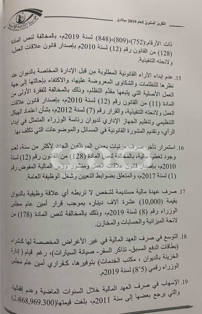 حصري لصدى: تقرير الرقابة الإدارية 2019 يكشف عن مخالفات كبيرة و إهدار جديد للمال العام من قبل "الرئاسي"