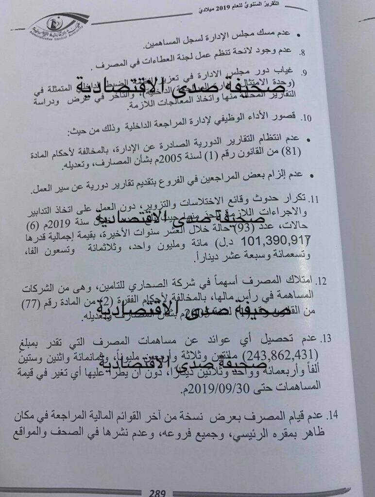 خاص... تقرير الرقابة الإدارية 2019 يكشف وقائع اختلاسات و تزوير بمصرف الجمهورية و أوضاعه المالية