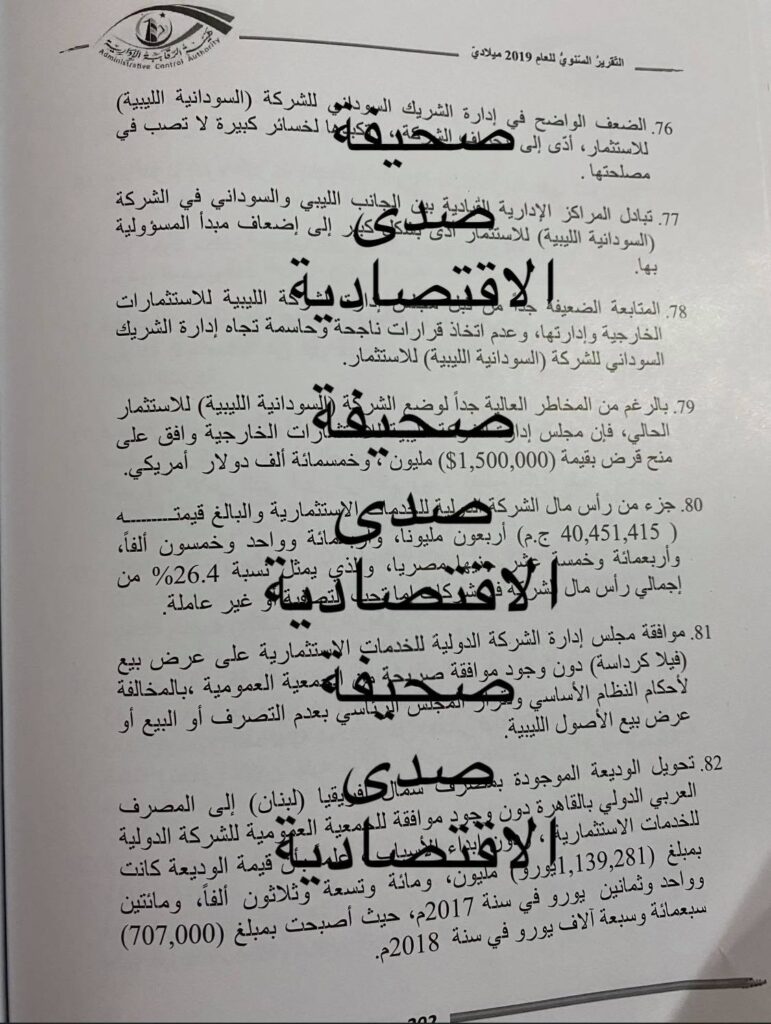 خاص: تقرير الرقابة 2019 يكشف تعثر الأوضاع المالية لعدد من شركات الليبية للاستثمارات ...و تفشي الفساد بالسودانية للاستثمار و تآكل رأس مالها