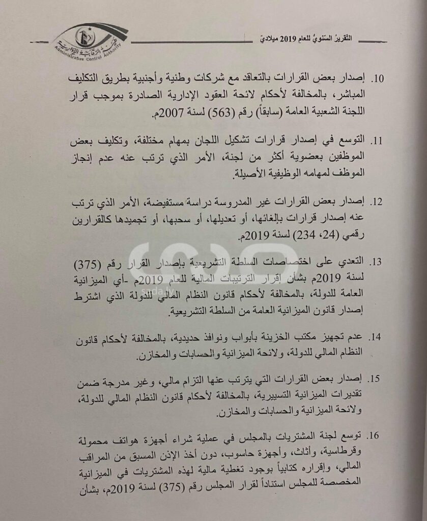 حصري لصدى: تقرير الرقابة الإدارية 2019 يكشف عن مخالفات كبيرة و إهدار جديد للمال العام من قبل "الرئاسي"