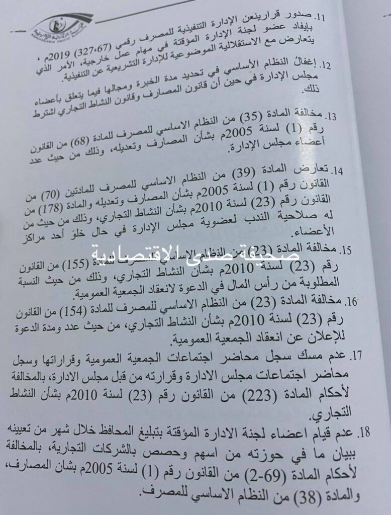 خاص لصدى: تقرير الرقابة الإدارية لسنة 2019 يرصد فساد كبير بالبنك الخارجي ... و " الجمل" و كعبار يتصدران قائمة تعدد العضويات و المخالفات