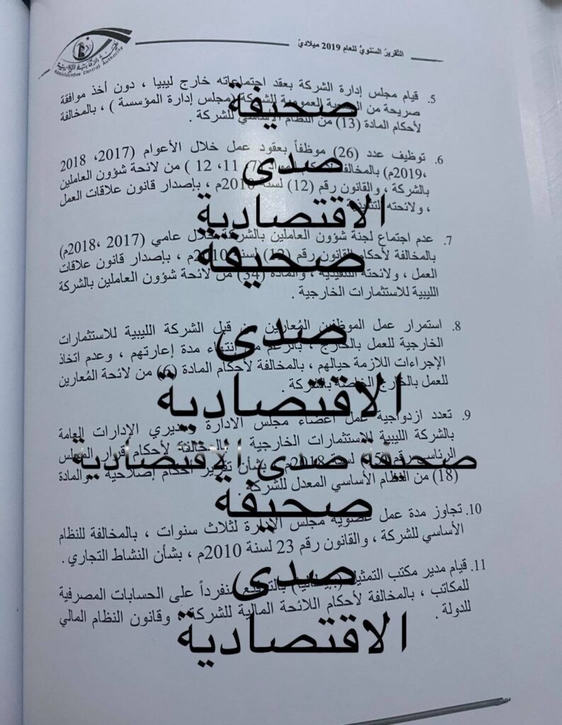 حصري لصدى .. فساد كبير وخسائر تكشفها "الرقابة الإدارية" بتقريرها لسنة 2019 تخص الليبية للاستثمارات الخارجية والشركات التابعة لها