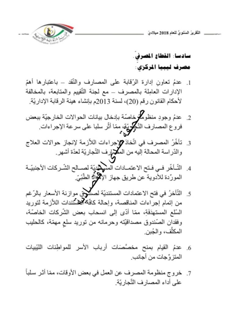 تقرير الرقابة يكشف مخالفات البنك المركزي بسنة 2018