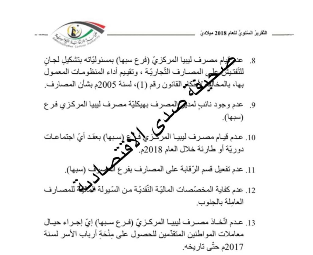 تقرير الرقابة يكشف مخالفات البنك المركزي بسنة 2018