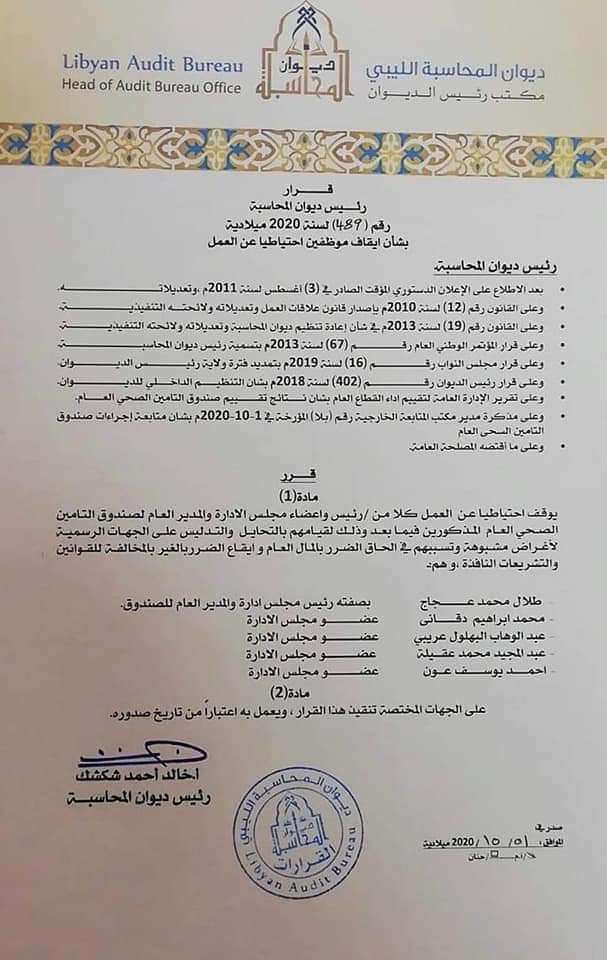 "شكشك" يصدر قراراً بإيقاف رئيس وأعضاء مجلس إدارة صندوق التأمين الصحي احتياطيا عن العمل