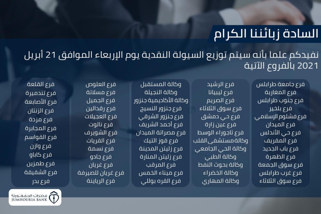 الجمهورية يعلن توزيع السيولة غداً..ويفصح عن الفروع المتوفرة بها