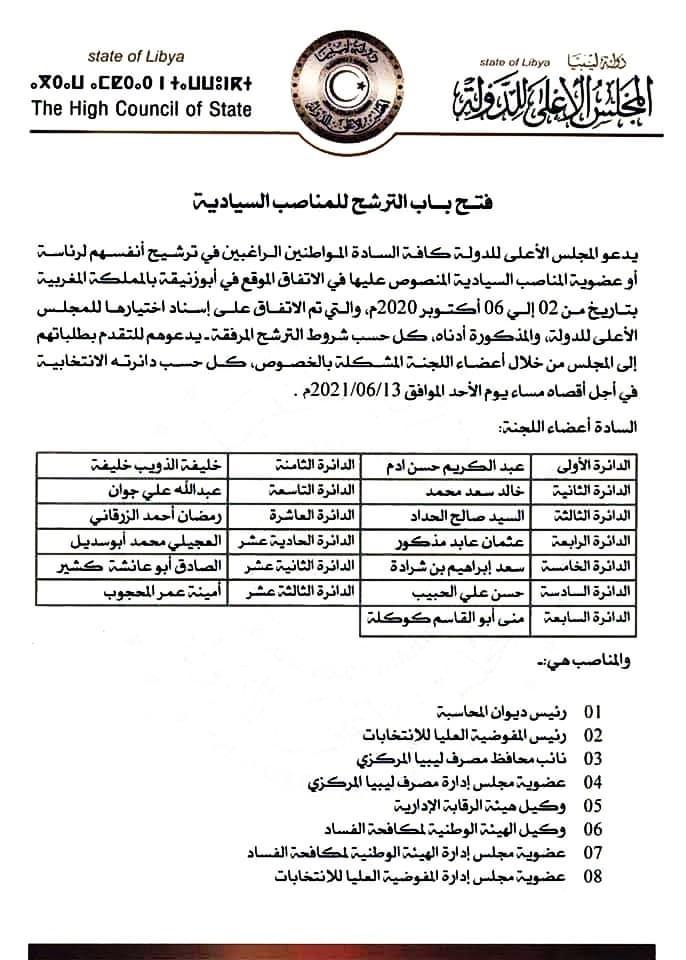 تأكيداً لما نشرته صدى سابقاً..الأعلى للدولة يضع شروطاً هامة للترشح للمناصب السيادية