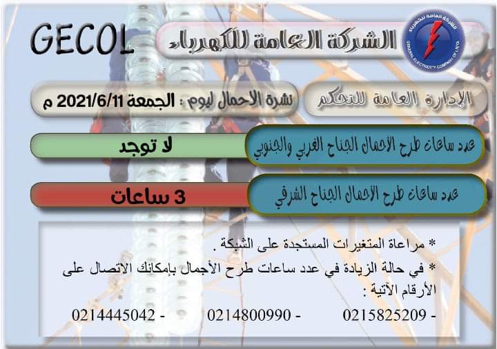 العامة للكهرباء تعلن عن عدد ساعات طرح الأحمال لليوم الجمعة