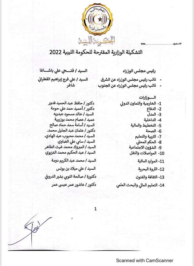 التشكيلة المقترحة لحكومة الاستقرار الوطني