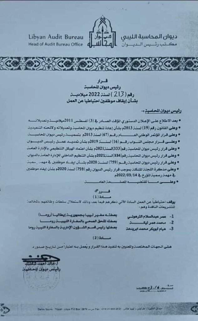 خاص.. تكليف "الطاهر عكرة" القائم بالأعمال بإيطالياً خلفاً لعمر الترهوني