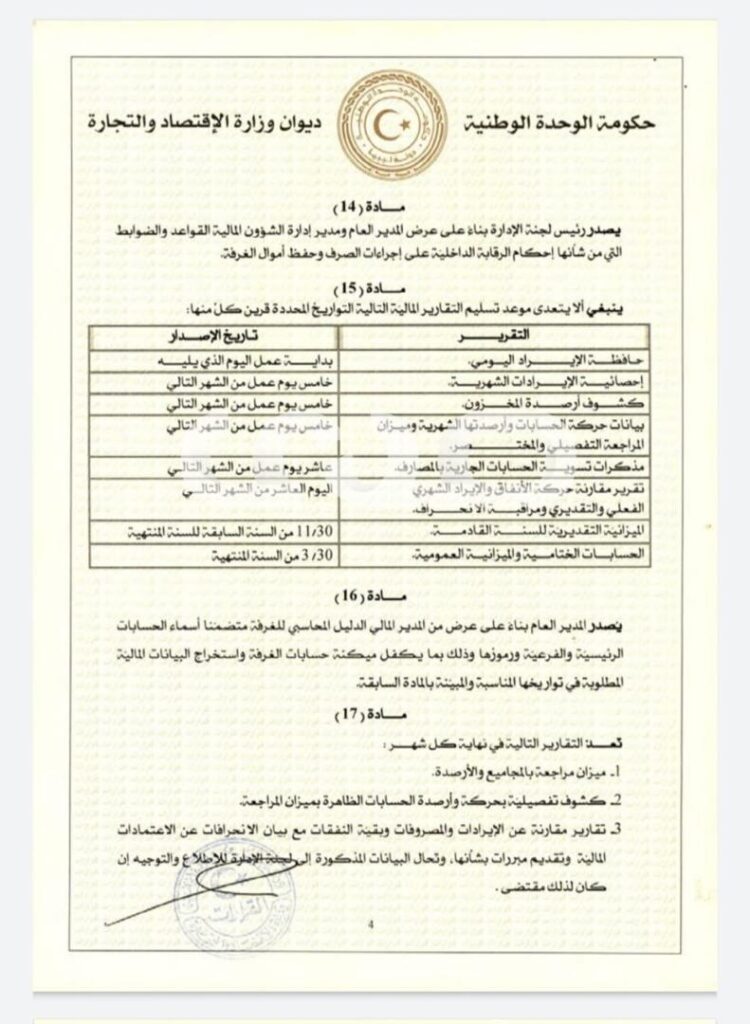 خاص.. "الحويج" يصدر قرار بشأن إعتماد اللائحة المالية لغرفة التجارة والصناعة والزراعة طرابلس