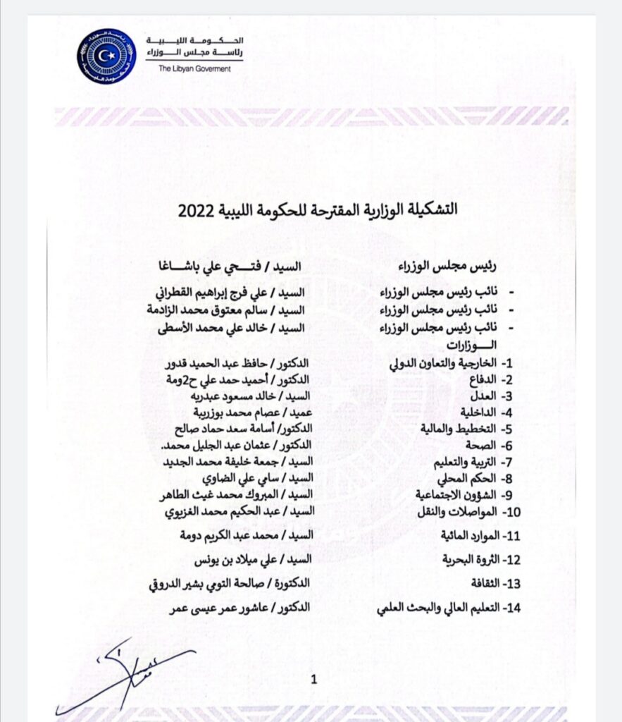 "باشاغا" يوجه مراسلة لمجلس النواب بشأن التشكيلة المقترحة للحكومة الليبية