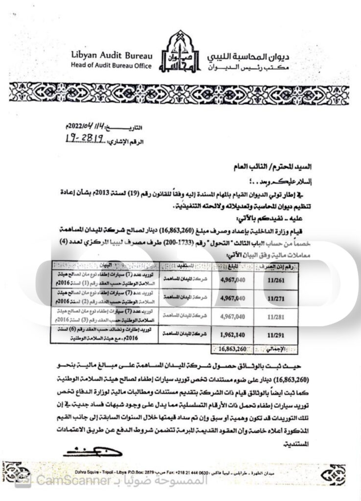ديوان المحاسبة يرصد شبهة فساد في إحدى الشركات المتعاقدة مع وزارة الداخلية .. ويخاطب النائب العام