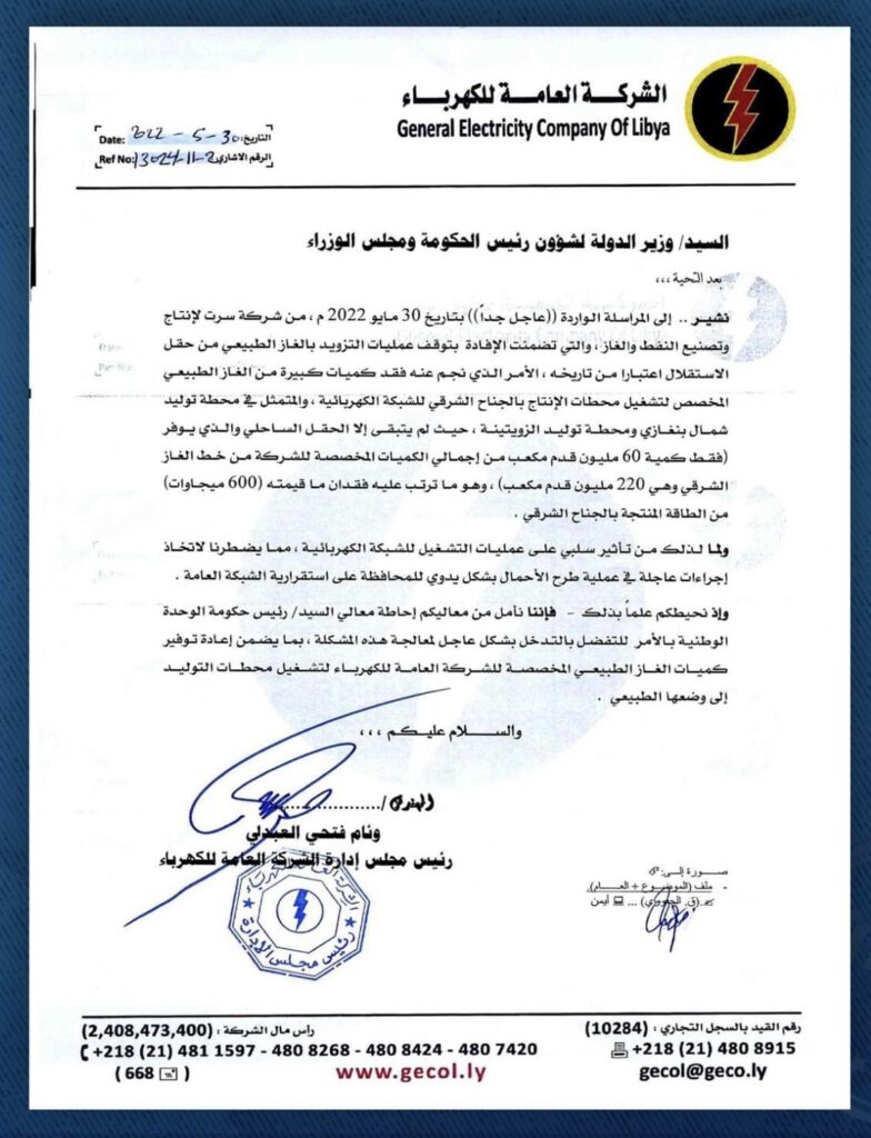 "العبدلي" يناشد رئيس الوزراء بالتدخل لتوفير كميات الغاز لإعادة محطات التوليد إلى وضعها الطبيعي