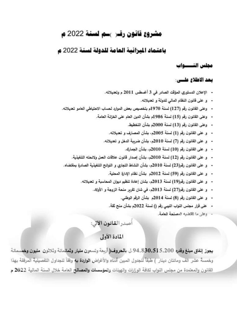 خاص.. صدى الاقتصادية تتحصل على الميزانية المحالة من باشاغا إلى المجلس الأعلى للدولة.. التفاصيل