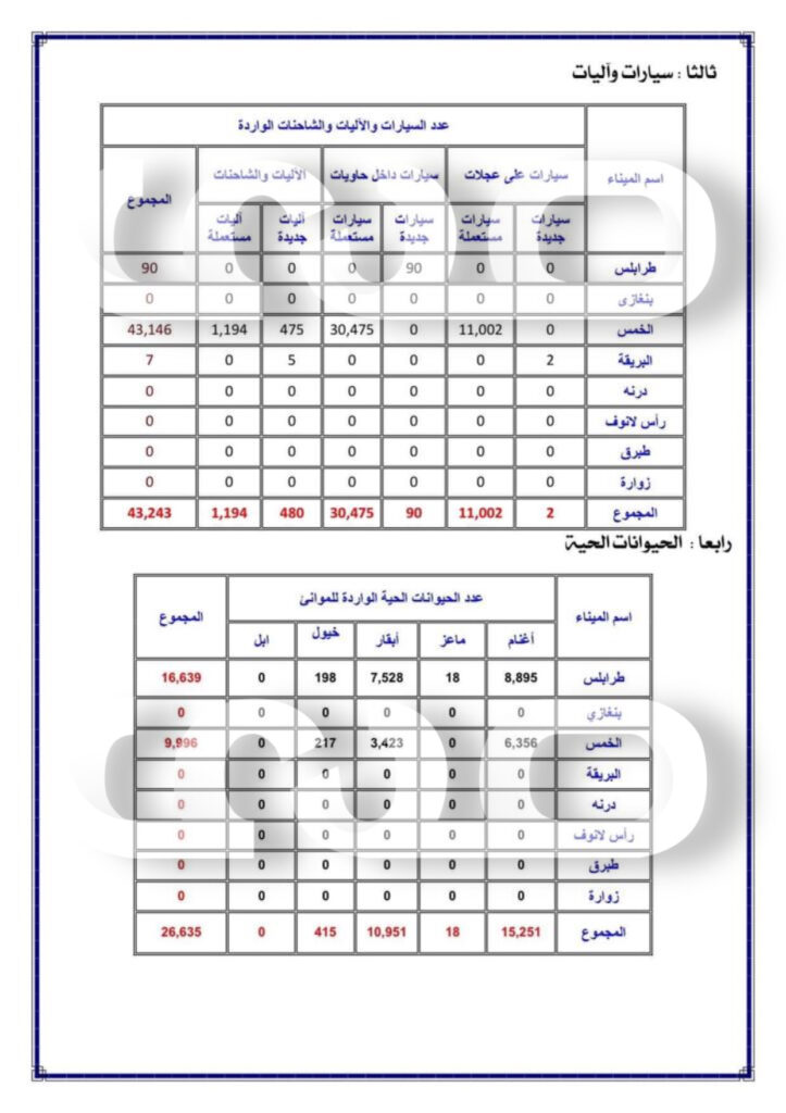 خاص.. صدى الاقتصادية تتحصل على تقارير المناولة والتخزين بالموانئ الليبية