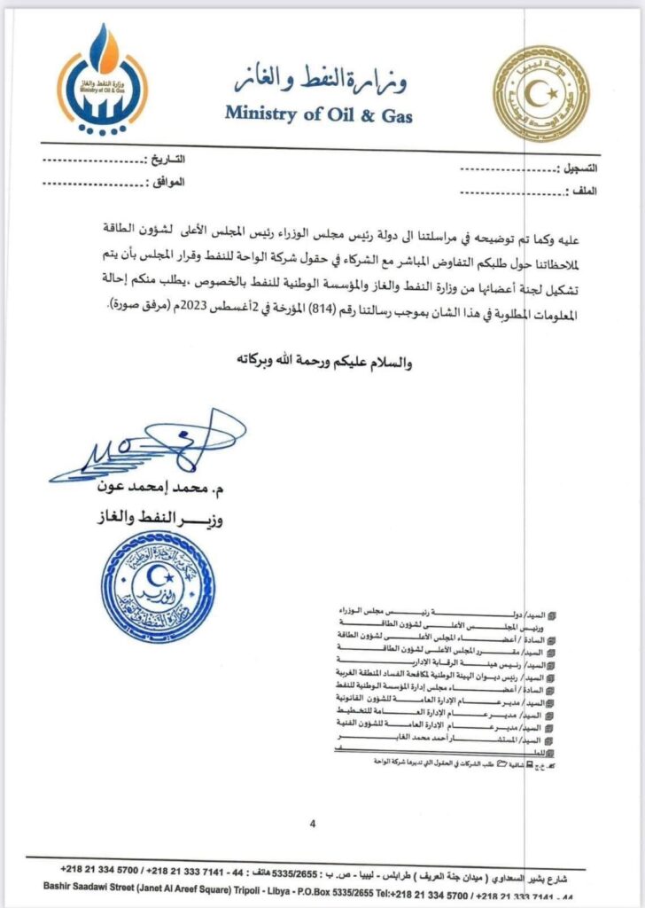 خاص.. "عون" يراسل بن قدارة بشأن طلب الشركاء زيادة صافي هامش الربح في الحقول