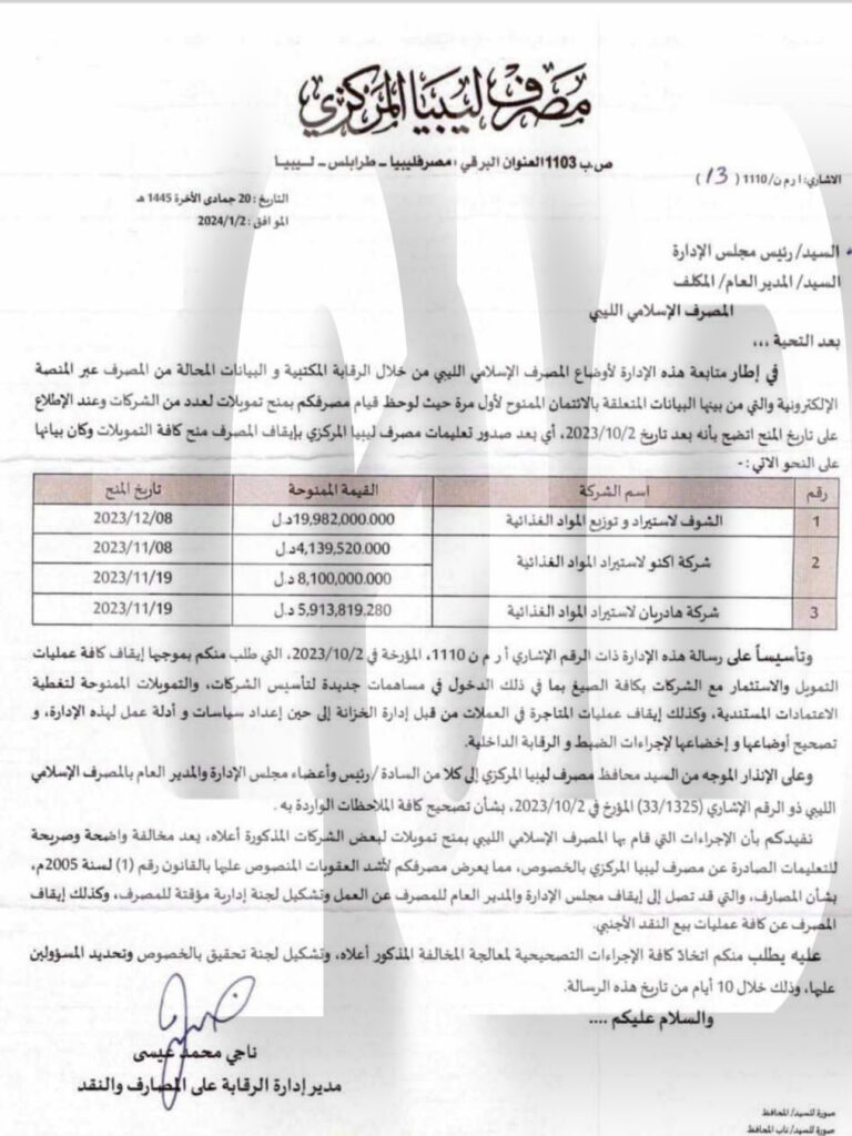 خاص.. بالوثائق والسجلات التجارية.. تمويلات يمنحها الإسلامي الليبي لشركات الدوادي ..والمركزي يحذر ..والمصرف يُبرر
