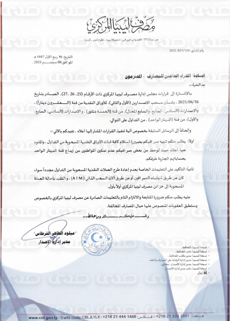 خاص.. المركزي يعمم على المصارف بضرورة استلام كافة الأوراق المسحوبة من المواطنين وعدم إعادة طرحها