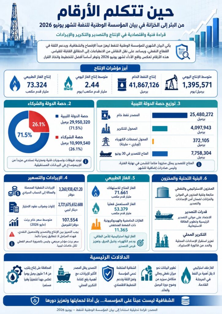 "الشلوي": من البئر إلى الخزانة في بيان النفط الليبي لشهر يونيو 2026