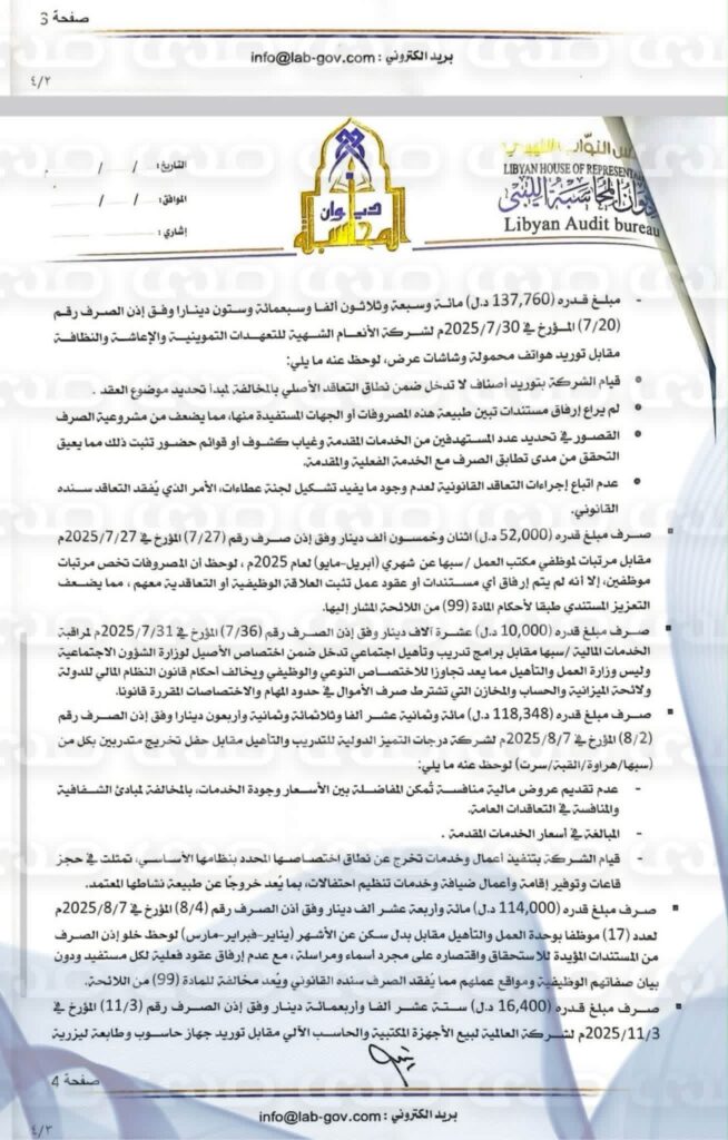 خاص.. ديوان المحاسبة المنطقة الشرقية يرصد فساد في وزارة العمل بالحكومة الليبية التابعة للبرلمان