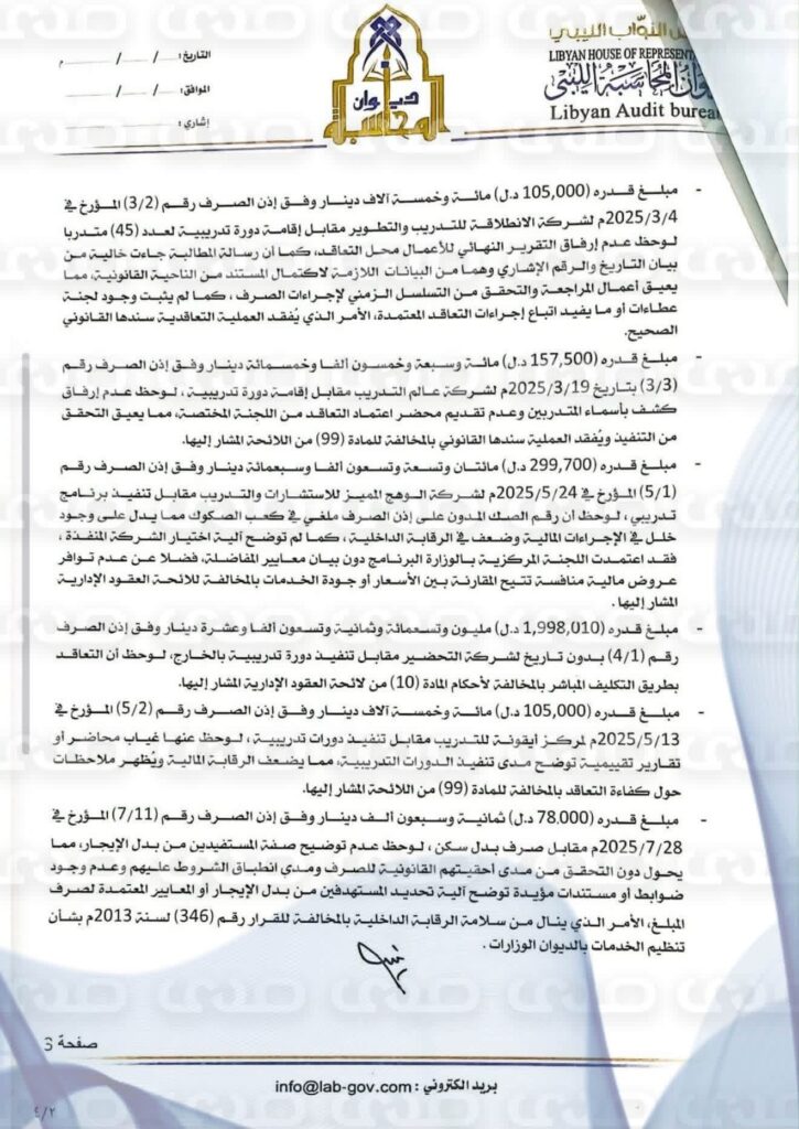 خاص.. ديوان المحاسبة المنطقة الشرقية يرصد فساد في وزارة العمل بالحكومة الليبية التابعة للبرلمان