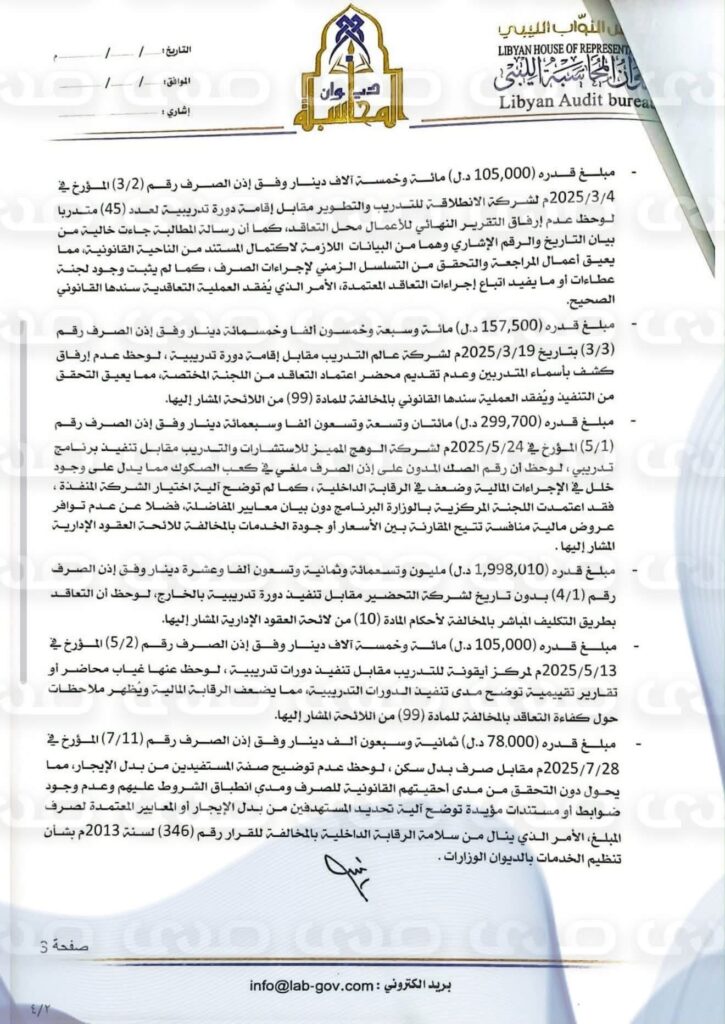 خاص.. ديوان المحاسبة المنطقة الشرقية يرصد فساد في وزارة العمل بالحكومة الليبية التابعة للبرلمان